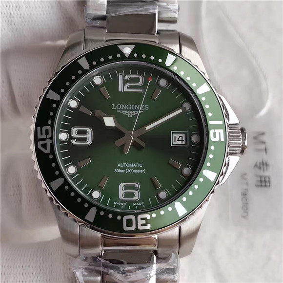 2016年浪琴Longines新品一比一，浪琴運動系列L3.642.4.56.6腕表绿色款,自動機械，41毫米，绿面绿圈，精鋼男士手表。-浪琴Longines