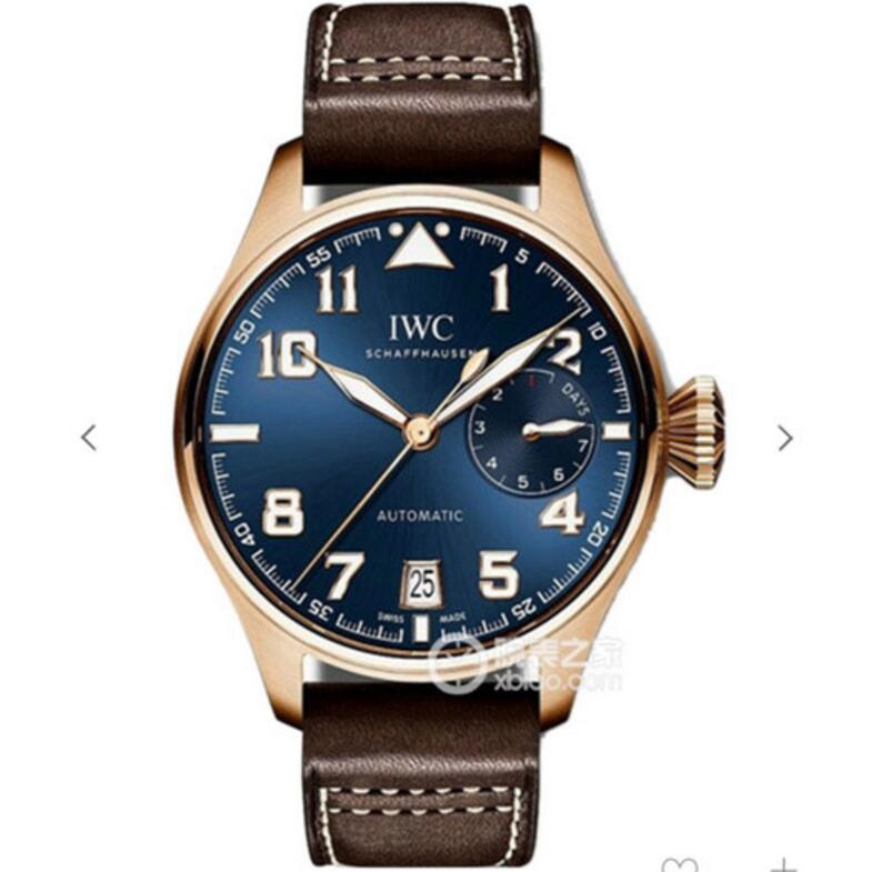 高仿46mm萬國大表盤機械表，1:1 IWC飛行員系列IW500909,玫瑰金表殼不掉色，藍色表盤，原裝7日真動能機械芯，ZF廠V2精品-万国 IWC