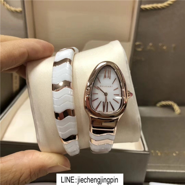 NOOB精仿BVLGARI寶格麗女表，間金白陶瓷蛇形表，時尚個性氣質，瑞士原装石英机心，最高级超A货色，耐用稳定，送人首选，专柜包装保卡-宝格丽Bvlgari