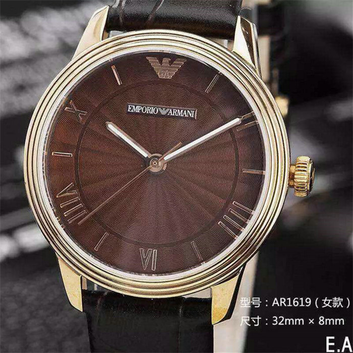 阿玛尼Armani AR1613/AR1619情侣对表进口石英机芯咖啡色表盘